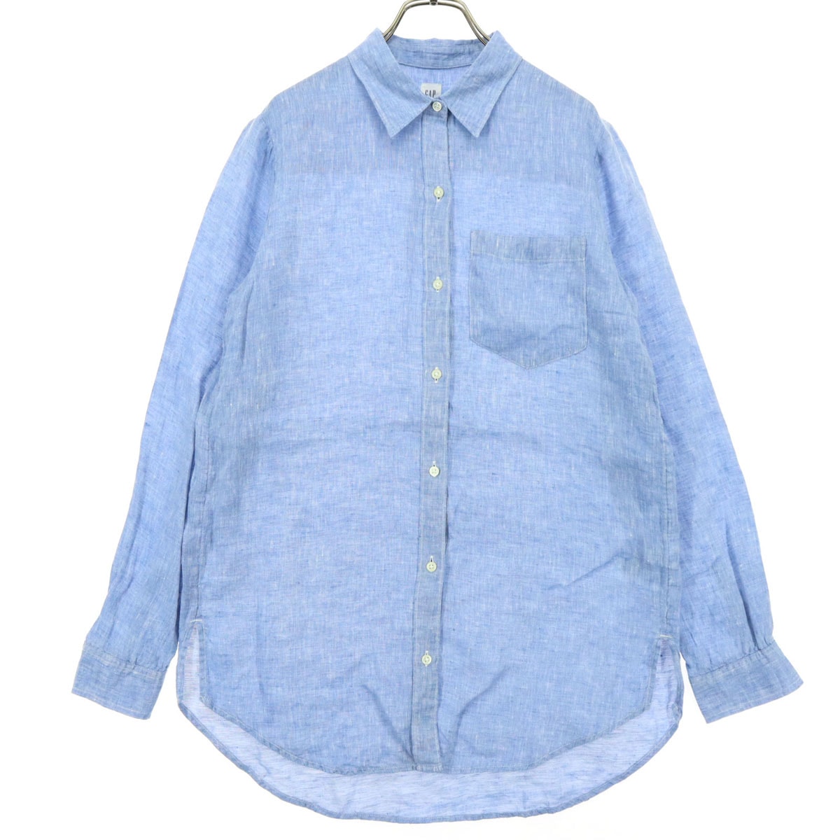 美品 GAP ギャップ 長袖 リネンシャツ XXS ライトブルー ブラウス