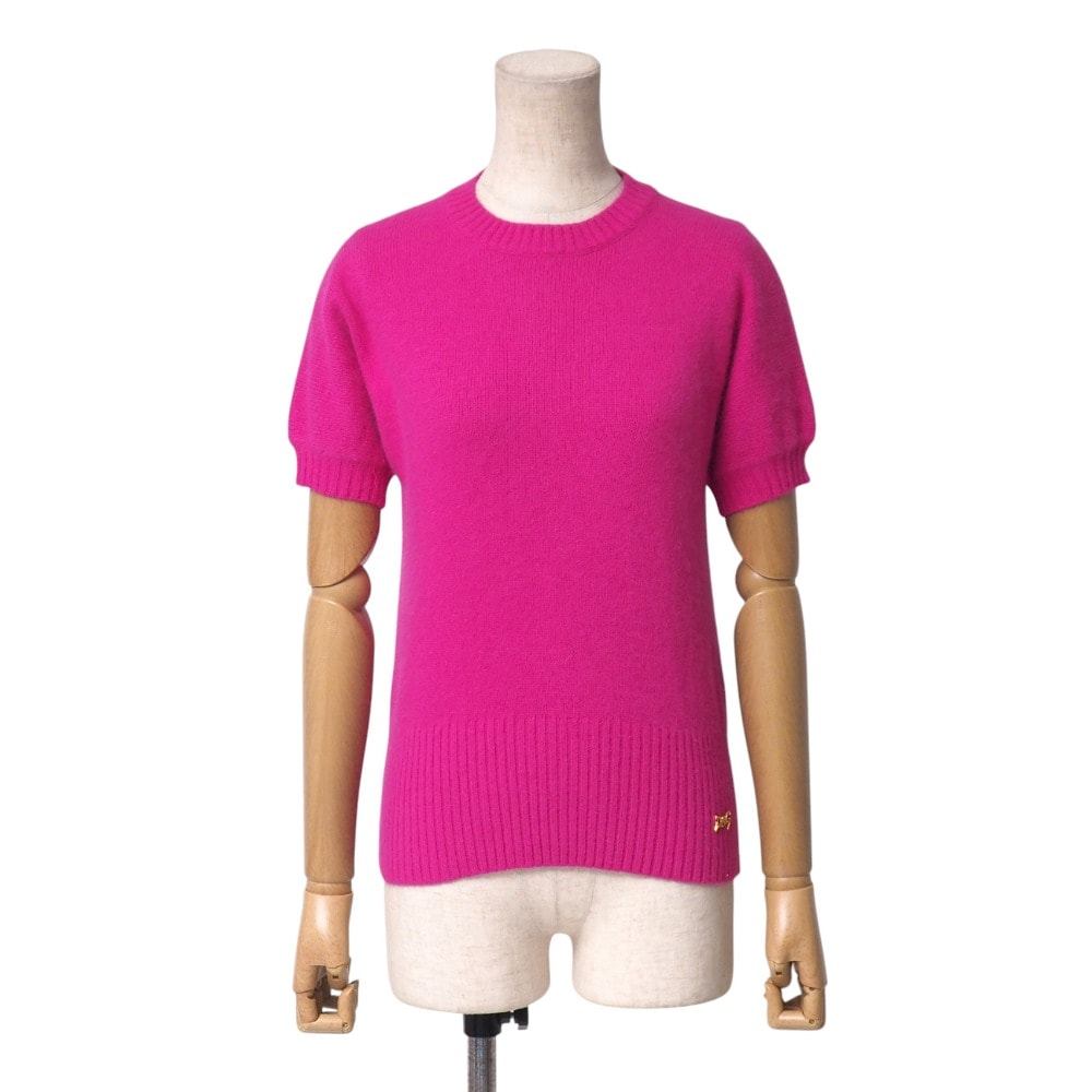 ■美品■DOLCE&GABBANA ドルチェアンドガッバーナ ニット サイズ28/42 アンゴラ混 半袖 メタルロゴ セーター リブ袖 ブランド古着【中古】20250915/RA6019