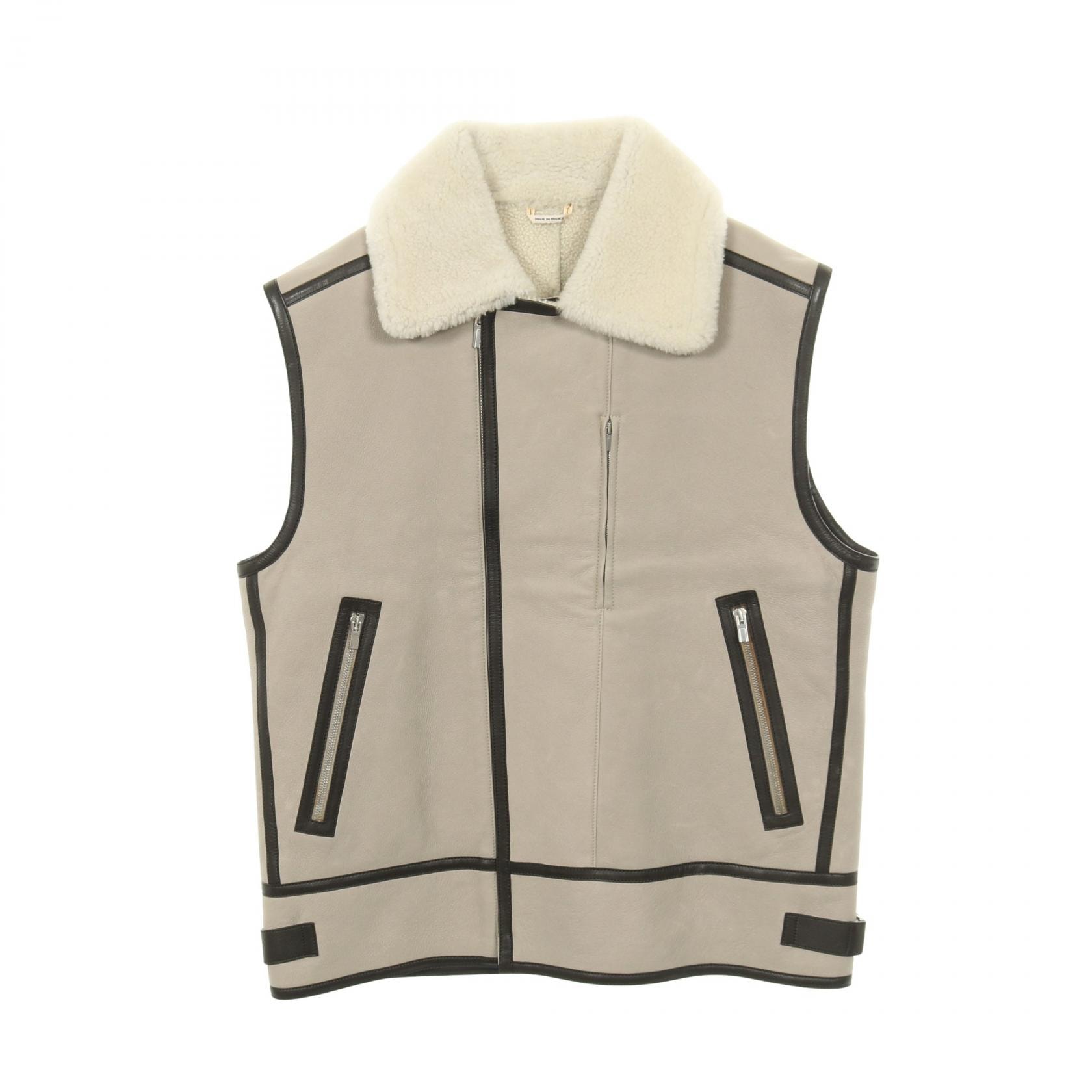 エルメス HERMES ジレ ベスト 衣料品 トップス レザー ムートン / ラムレザー メンズ ベージュ系 【中古】