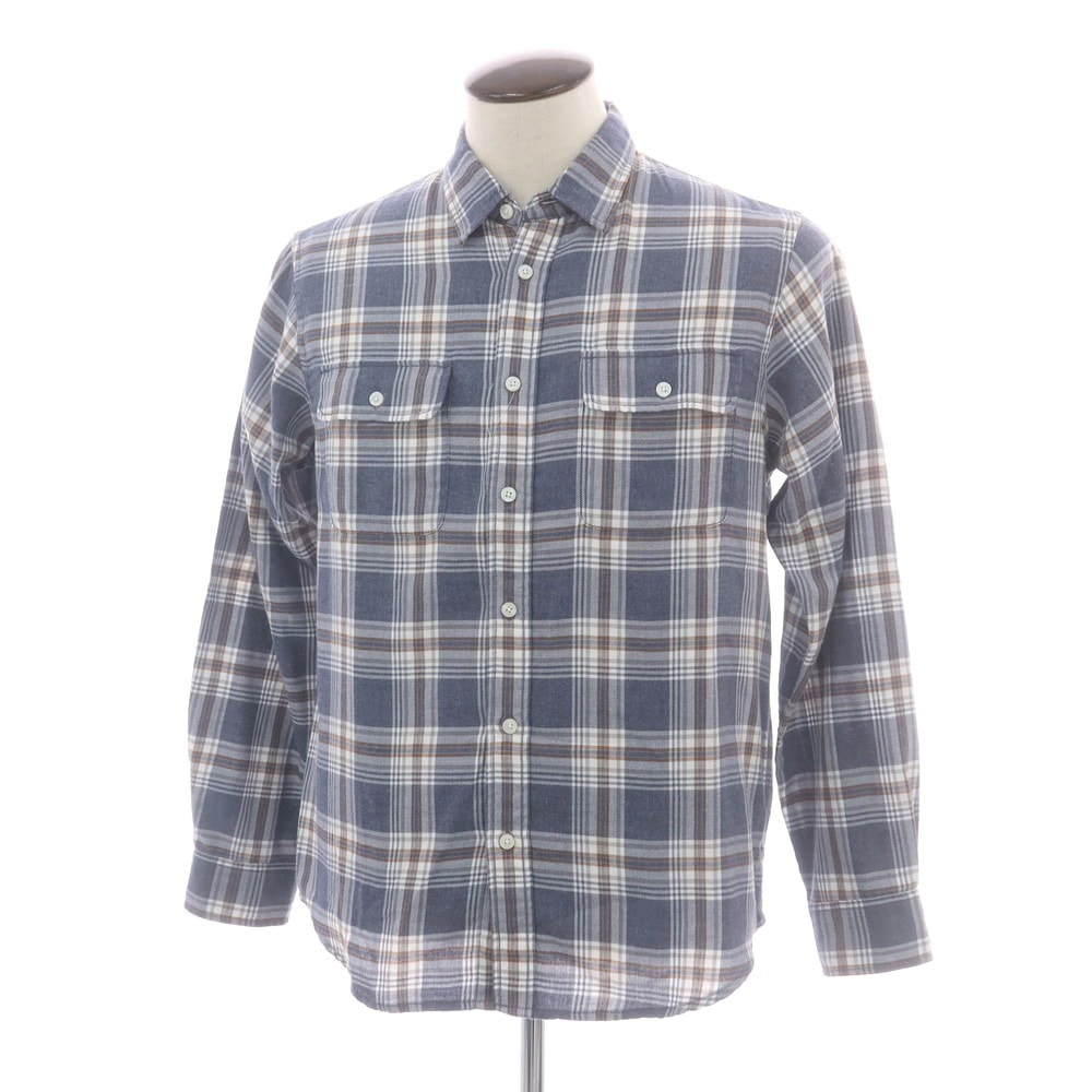 【中古】ザノースフェイス THE NORTH FACE ポリエステルコットン チェック カジュアルシャツ グレイッシュネイビーxホワイト【サイズL】【メンズ】