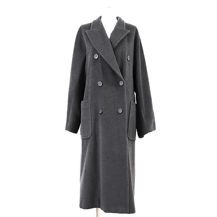 【SALE】MaxMara マックスマーラ チェスターコート ウール/カシミヤ メルトン サイズ ITA42 レディース ロゴ ライニング ダブルブレスト ピークドラペル アウター チャコール 灰色 イタリア製
