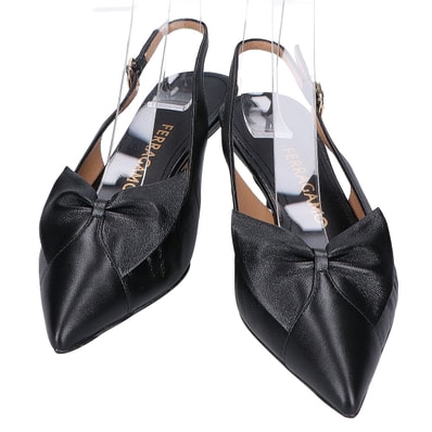 サルヴァトーレフェラガモ 【新品同様】フェリ 40 ソフトボウ ポインテッドトゥ スリングバック ミュール 4D