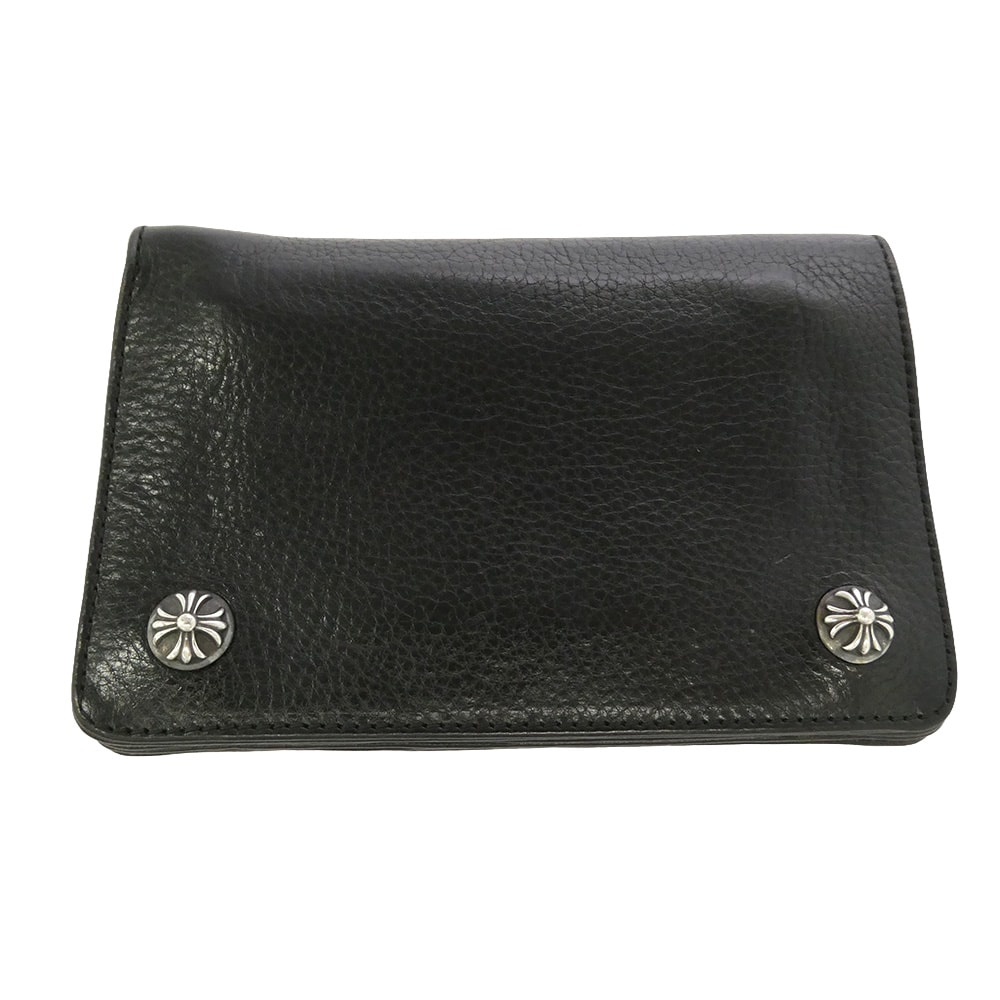 CHROME HEARTS クロムハーツ(原本無) 2ZIP WALLET 2ジップ クロスボールボタン レザーウォレット 財布 ブラック系【中古】