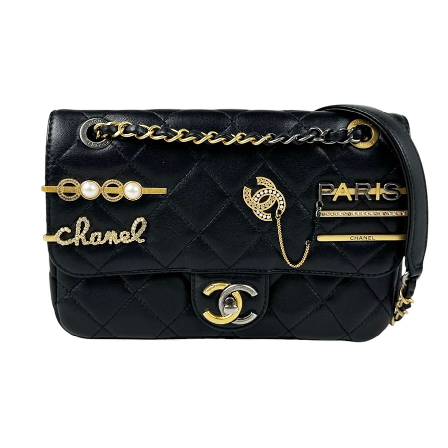 シャネル CHANEL ショルダーバッグ クリップココ マトラッセ レザー ブラック レディース【中古】 z11349