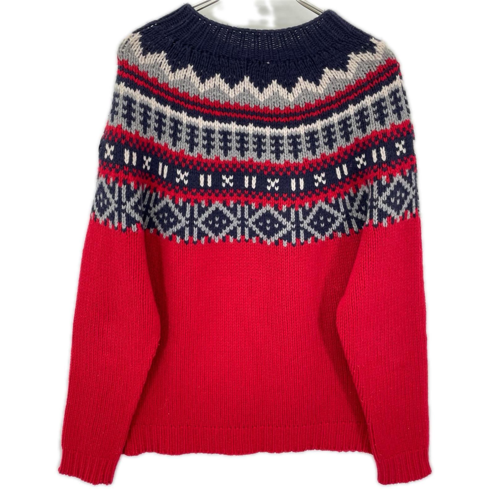 モンクレール 16年製 レッド ウール100 MAGLIONE TRICOT ノルディック柄ニット XL