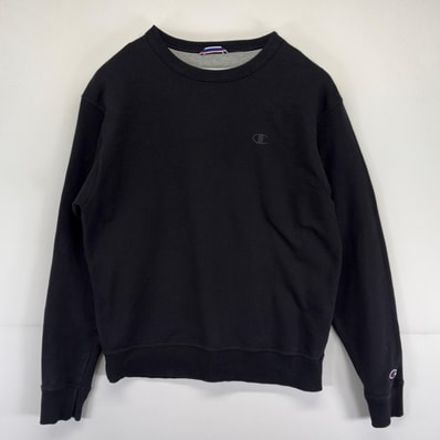 古着 チャンピオン Champion スウェット クルーネック トレーナー ワンポイントロゴ刺繍デザイン スポーツ M ブラック メンズ