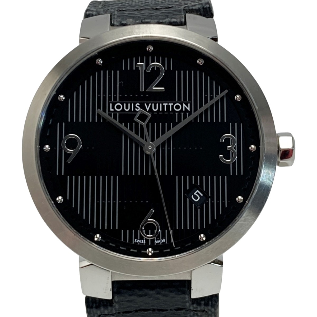 ☆☆LOUIS VUITTON ルイヴィトン タンブール ダミエグラフィット デイト Q1D07 ブラック クォーツ メンズ 腕時計 箱・取説有