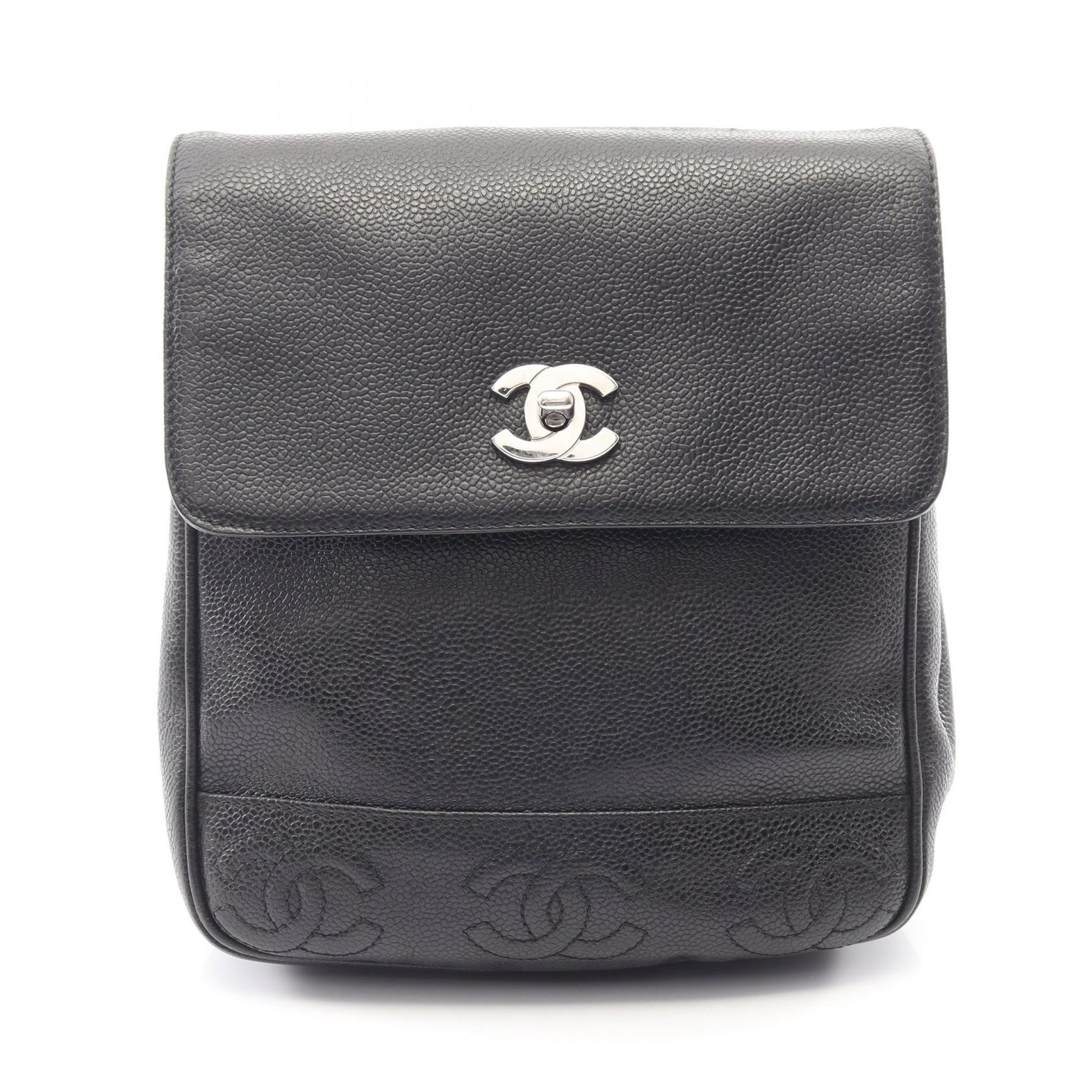 シャネル CHANEL トリプルココマーク リュックサック バックパック バッグ キャビアスキン(グレインドカーフ) レディース ブラック系 【中古】