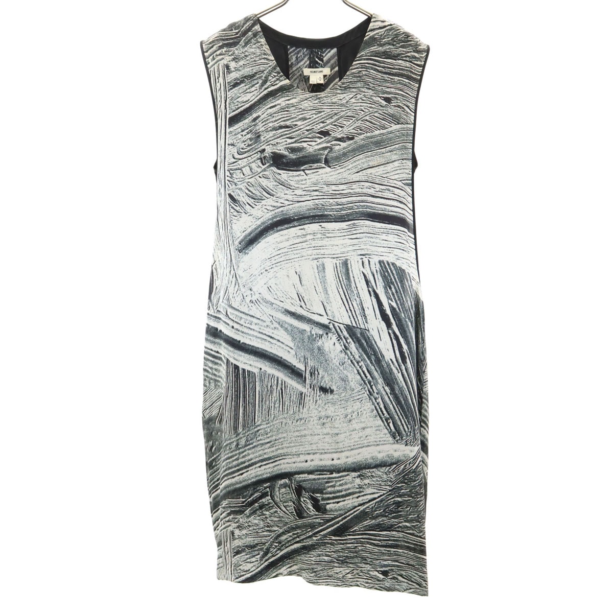 HELMUT LANG ヘルムートラング シルク 総柄 ノースリーブ ワンピース S ブラック