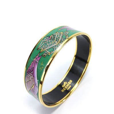 【中古】 エルメス ブレスレット エマイユGM メタル エナメル グリーン パープル系 ゴールド金具 アクセサリー メッキ レディース 女性 HERMES