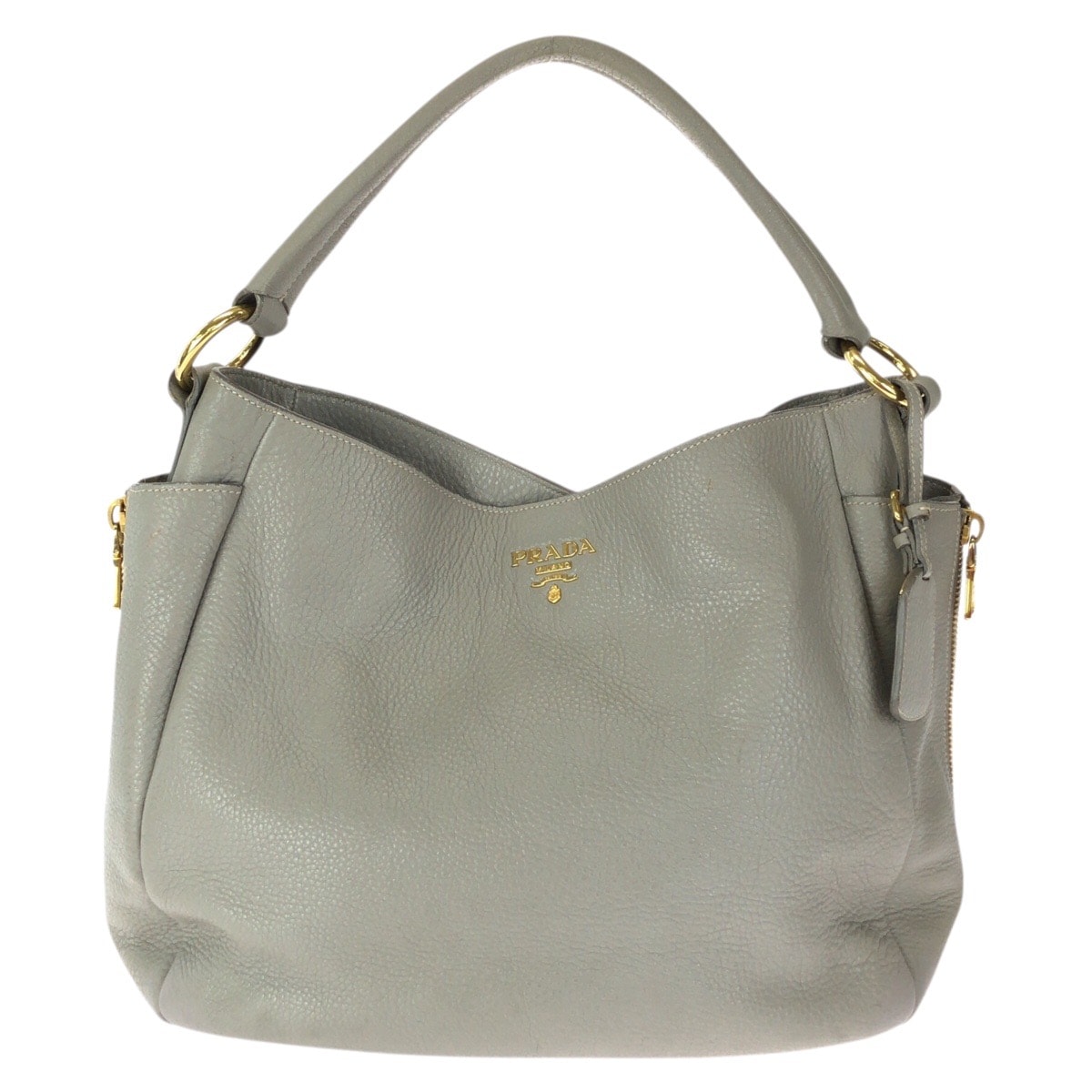 美品 PRADA プラダ ヴィッテロ ダイノ ライトグレー ゴールド金具 レザー ホーボー ショルダーバッグ ハンドバッグ 601565 【中古】