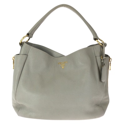 美品 PRADA プラダ ヴィッテロ ダイノ ライトグレー ゴールド金具 レザー ホーボー ショルダーバッグ ハンドバッグ 601565 【中古】