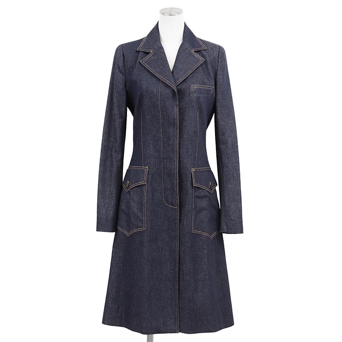 【極美品】DOLCE&GABBANA ドルチェアンドガッバーナ ヴィンテージ チェスターコート サイズ 40 レディース 2002AW デニム ロゴボタン レオパード フルライニング ロング ジャケット アウター インディゴ イタリア製