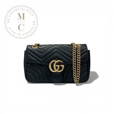グッチ GUCCI バッグ ショルダーバッグ ブラック ゴールド GGマーモント キルティング チェーン