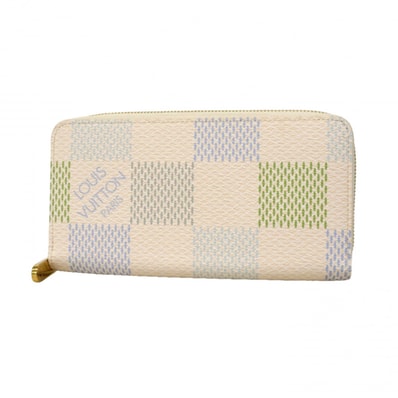 【6dc2510-k】ルイヴィトン 長財布 ダミエリシャス ジッピーウォレット N40748 ホワイト ライトブルー【中古】レディース