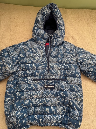 Supreme Micro Down Half Zip Hooded Pullover "Blue Paisley"