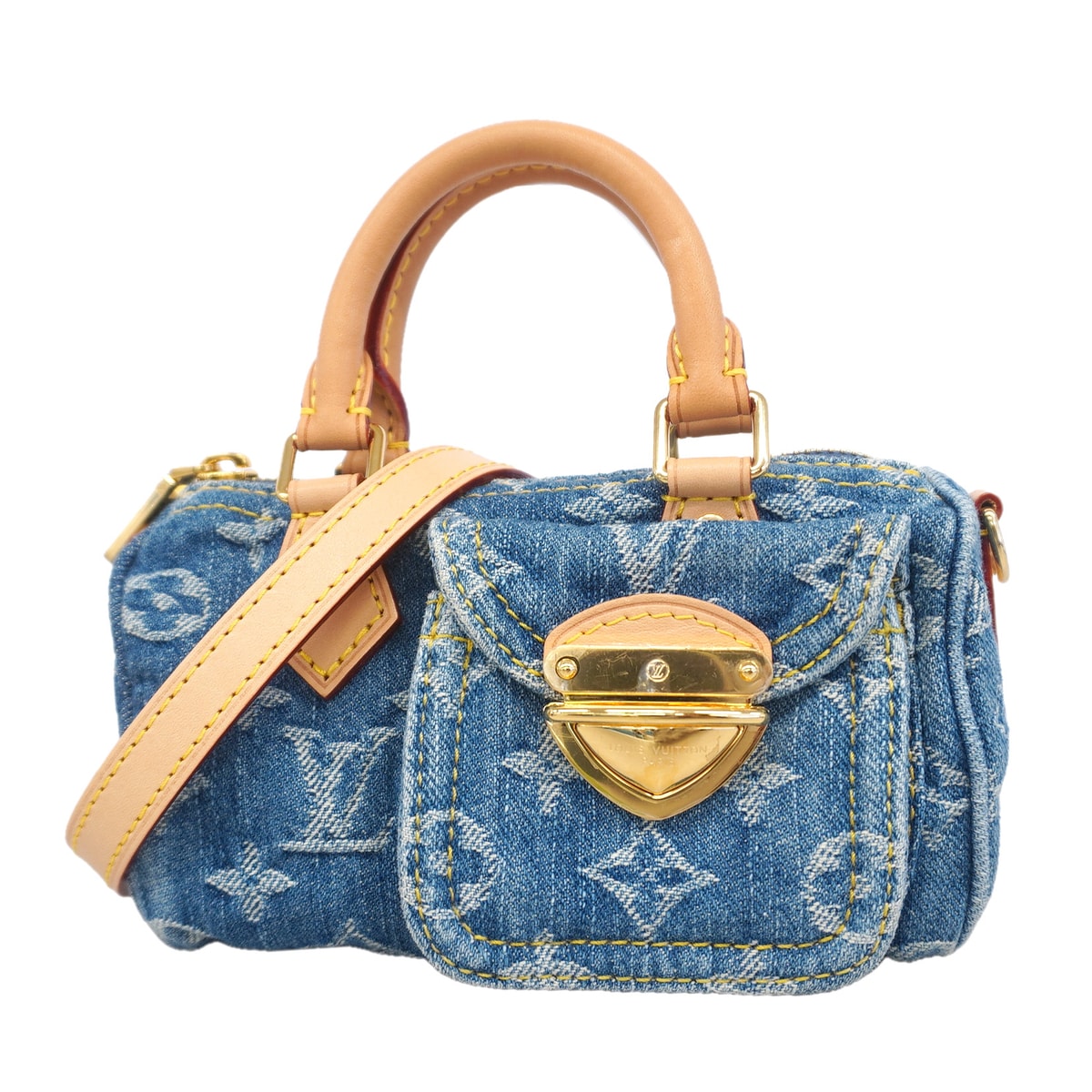 【6kb1864】ルイヴィトン ハンドバッグ モノグラム・デニム ナノスピーディ M82950 ブルー 2wayバッグ【中古】レディース