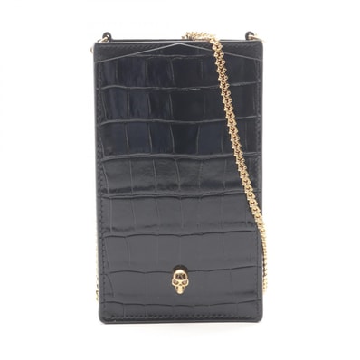 アレキサンダーマックイーン Alexander McQueen スカル クロコ型押し ショルダーバッグ バッグ レザー レディース ブラック系 6320351JMFG1050 【新品】