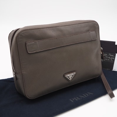 PRADA プラダ サフィアーノレザー セカンドバッグ 2VF052 セカンドバッグ グレージュ サフィアーノ メンズ