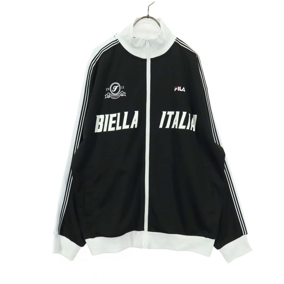 美品 FILA フィラ バイカラー ロゴプリント 長袖 トラックジャケット L ブラック