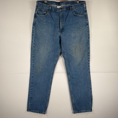 古着 カーハート Carhartt デニムパンツ ジーパン 5ポケット ワンポイント ロゴ ワークパンツ テーパード 大きいサイズ w40 L32 ブルー メンズ