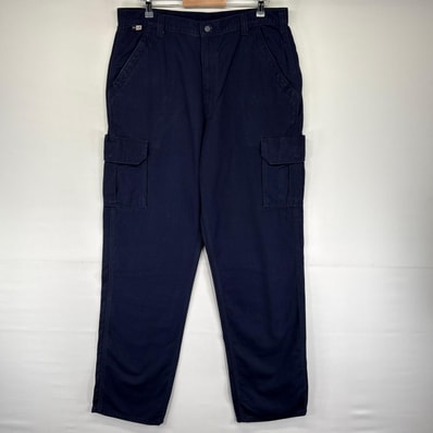 古着 カーハート Carhartt ダック パンツ カーゴパンツ サイドポケット ジッパーフライ ワンポイントロゴ W38 L36 ネイビー系 メンズ
