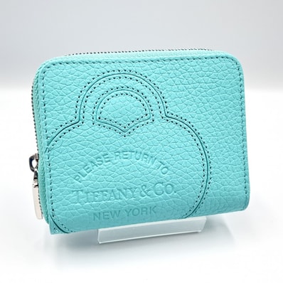 TIFFANY & Co.(ティファニー)リターン トゥ ティファニー スモール ジップ ウォレット ラウンドファスナー コインケース カードケース ティファニーブルー レザー シルバー金具【中古】