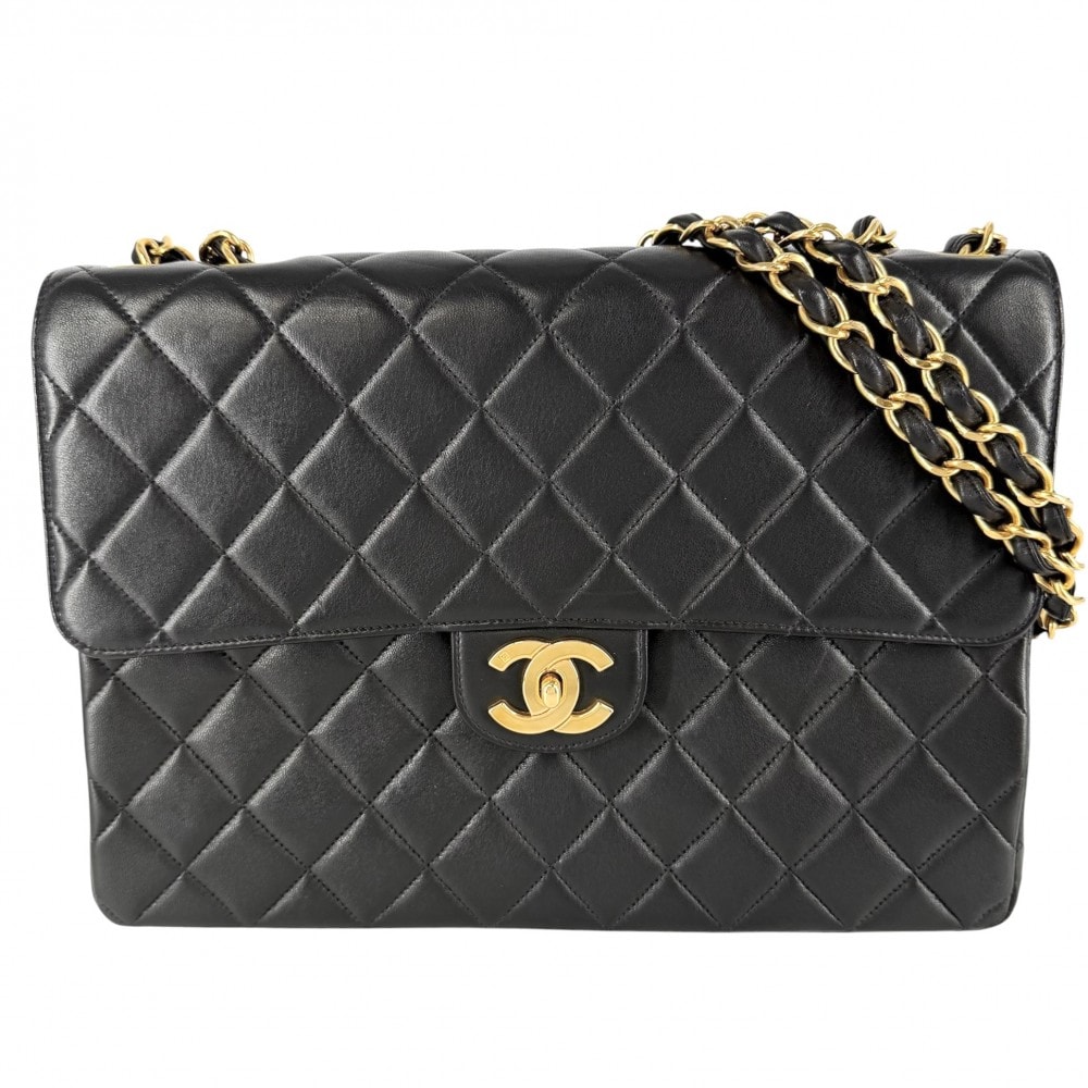 CHANEL シャネル ショルダーバッグ デカマトラッセ ココマーク ダブルチェーン 肩掛け 斜め掛け ターンロック ラムスキン    ブラック 黒 ゴールド金具 レディース【中古品】