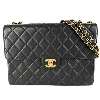 CHANEL シャネル ショルダーバッグ デカマトラッセ ココマーク ダブルチェーン 肩掛け 斜め掛け ターンロック ラムスキン ブラック 黒 ゴールド金具 レディース【中古品】