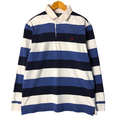 古着 ラルフローレン Ralph Lauren CUSTOM FIT ボーダー柄 長袖 ラガーシャツ メンズL相当/eaa586580