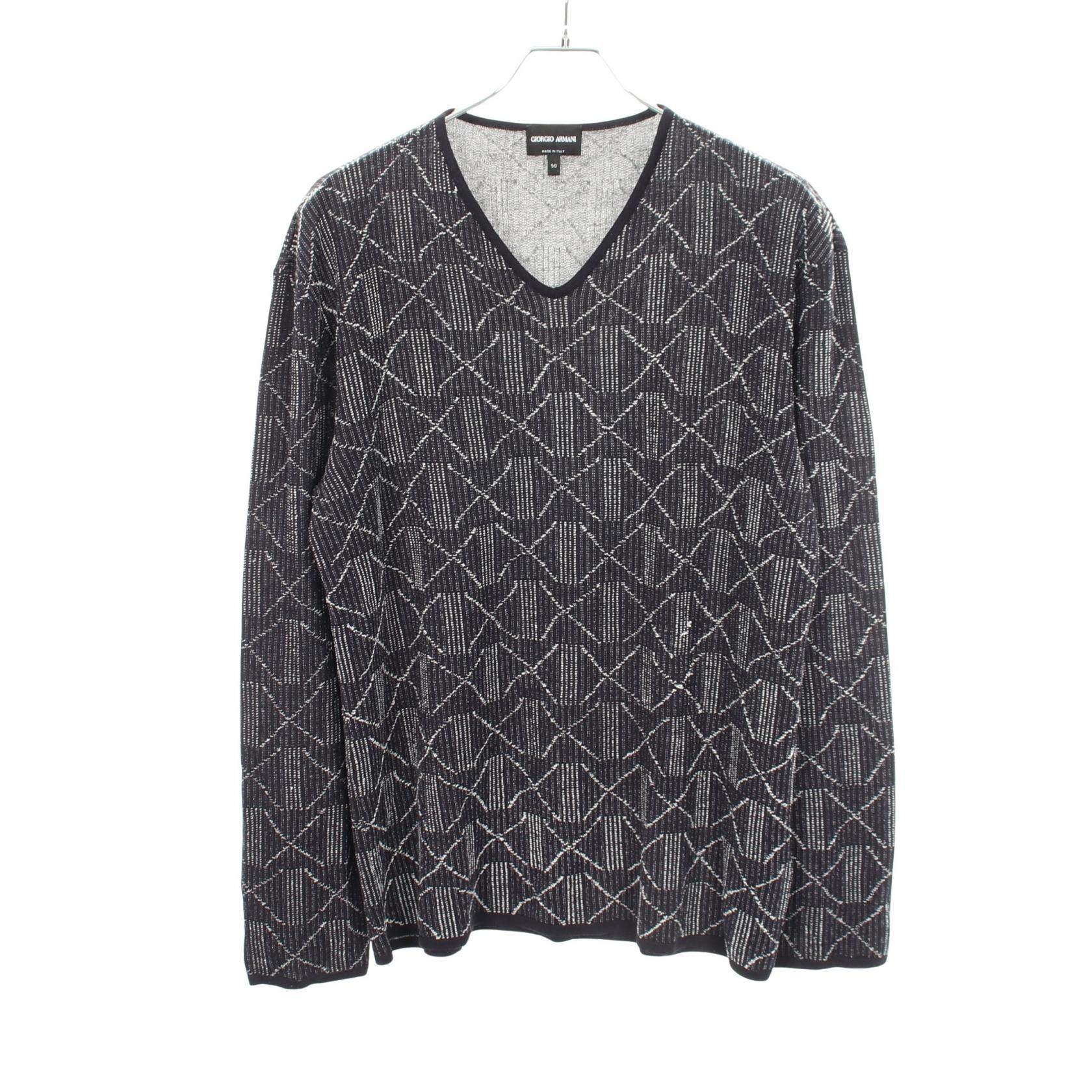 ジョルジオアルマーニ GIORGIO ARMANI 総柄 Vネック ニット 衣料品 トップス レーヨン シルク コットン メンズ ネイビー系 / ホワイト系 【中古】