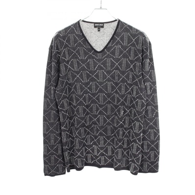 ジョルジオアルマーニ GIORGIO ARMANI 総柄 Vネック ニット 衣料品 トップス レーヨン シルク コットン メンズ ネイビー系 / ホワイト系 【中古】