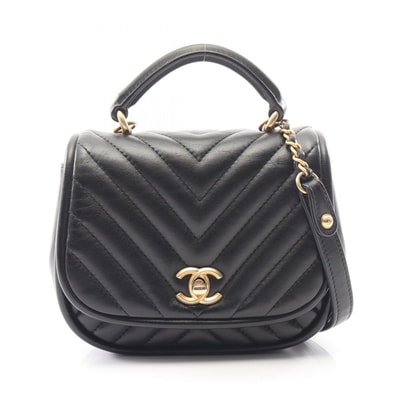 シャネル CHANEL シェブロン Vステッチ 2WAY ショルダーバッグ バッグ ラムスキン(羊革) レディース ブラック系 【中古】
