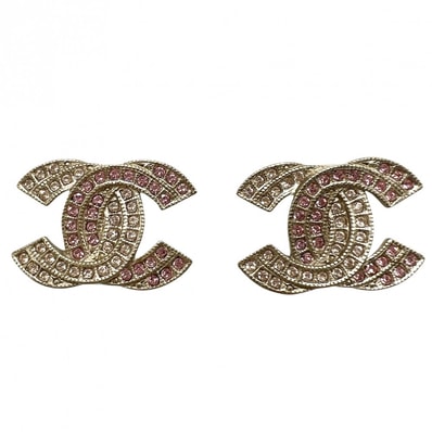 CHANEL シャネル イヤリング ココマーク アクセサリー GP ラインストーン A16C ゴールド ピンク レディース 約8.5g 2016年【中古品】