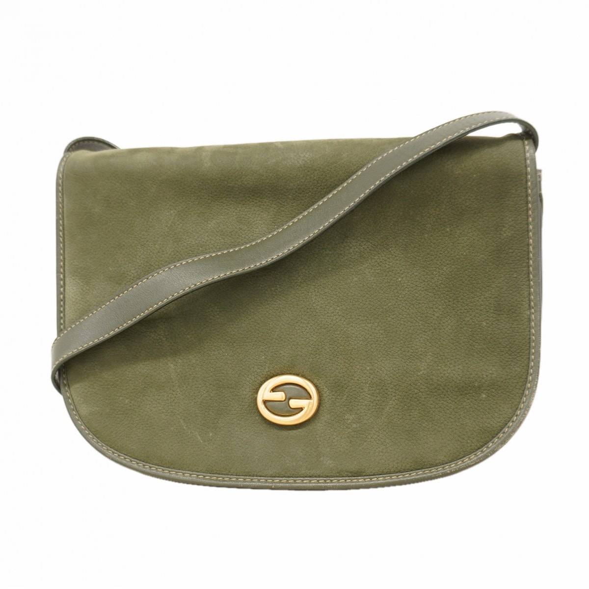 【6de5806-k】グッチ ショルダーバッグ オールドグッチ 004 984 0363 スウェード レザー カーキ ゴールド金具【中古】レディース