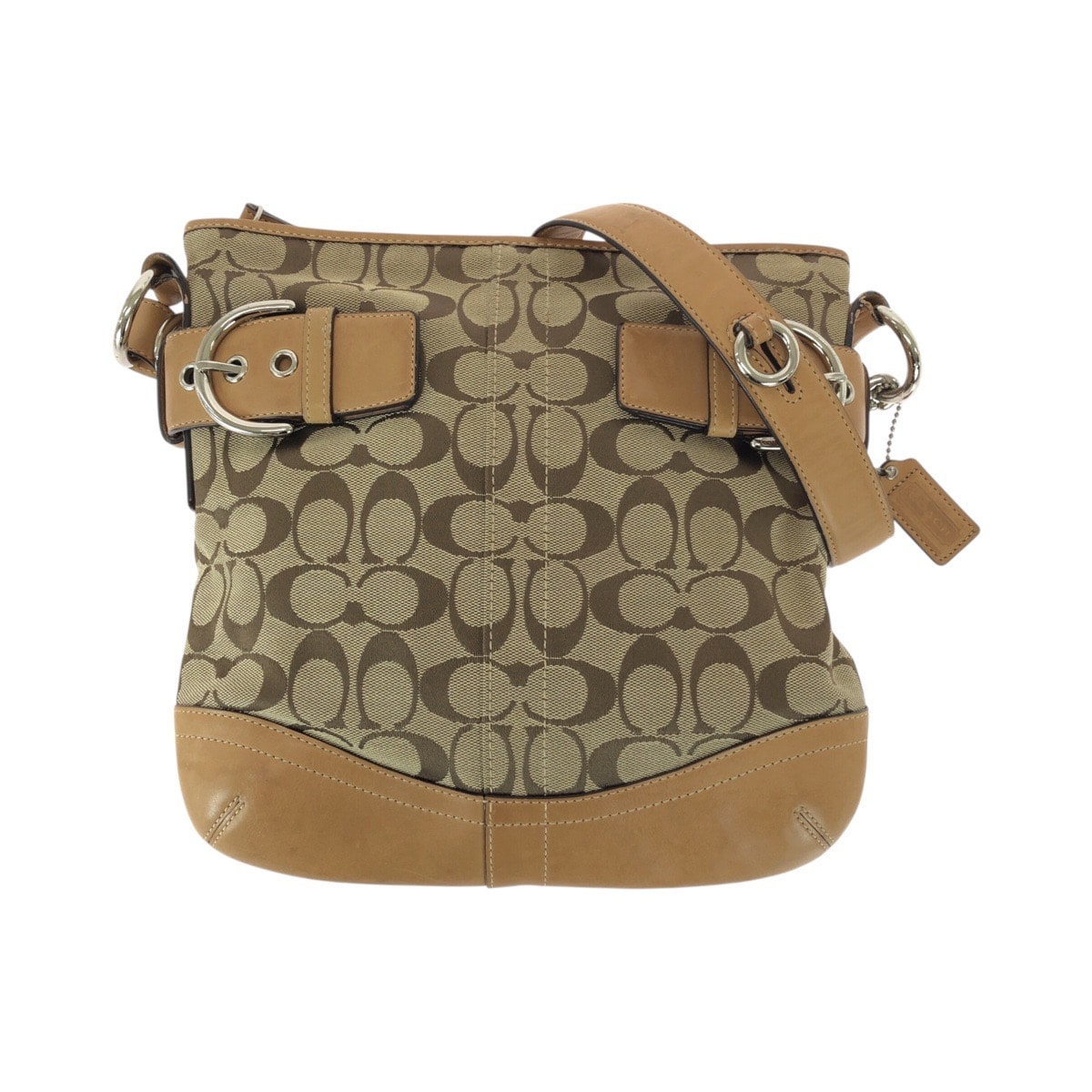 COACH コーチ シグネチャー ブラウン ベージュ シルバー金具 キャンバス レザー/ ショルダーバッグ メッセンジャーバッグ 600284 【中古】