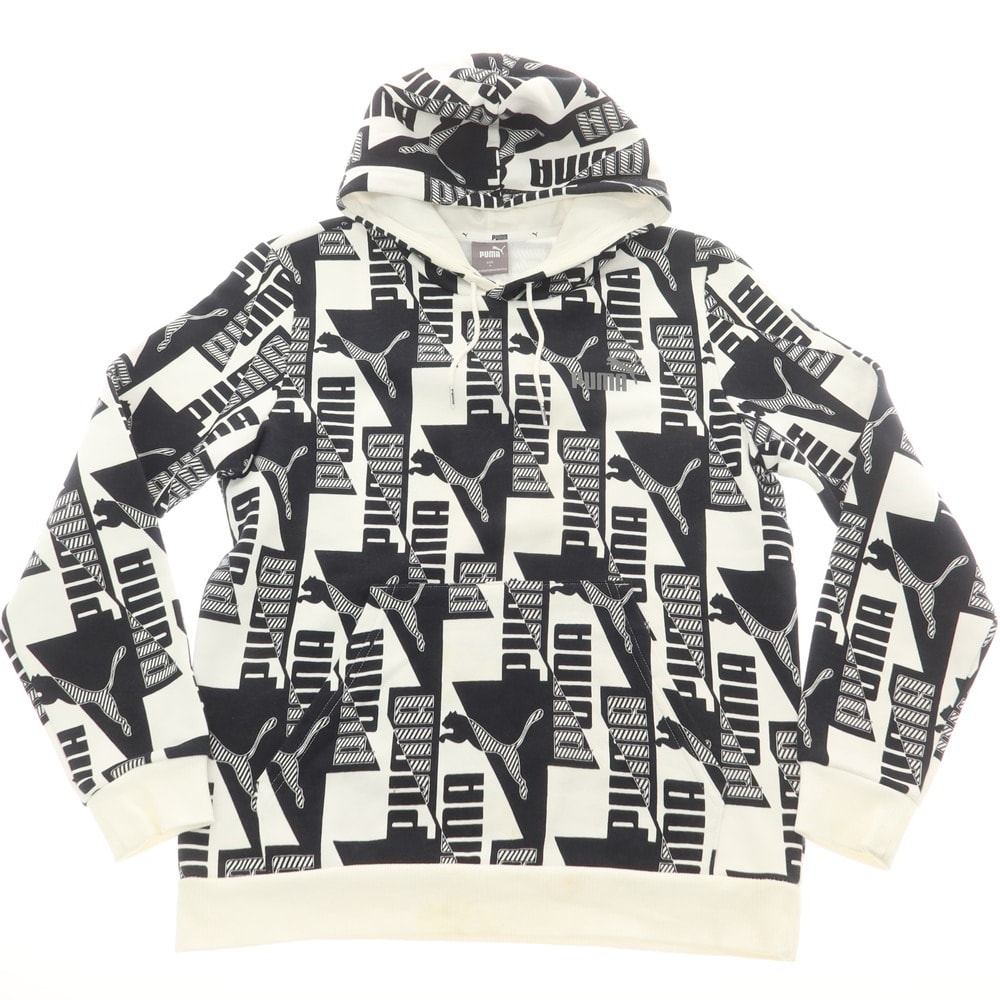 【中古】プーマ PUMA コットンポリエステル スウェット プルオーバー パーカー ホワイトxブラック【サイズM】【メンズ】