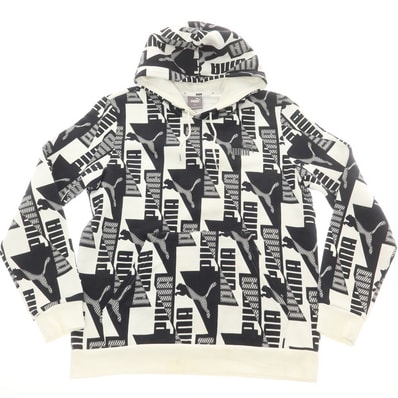 【中古】プーマ PUMA コットンポリエステル スウェット プルオーバー パーカー ホワイトxブラック【サイズM】【メンズ】