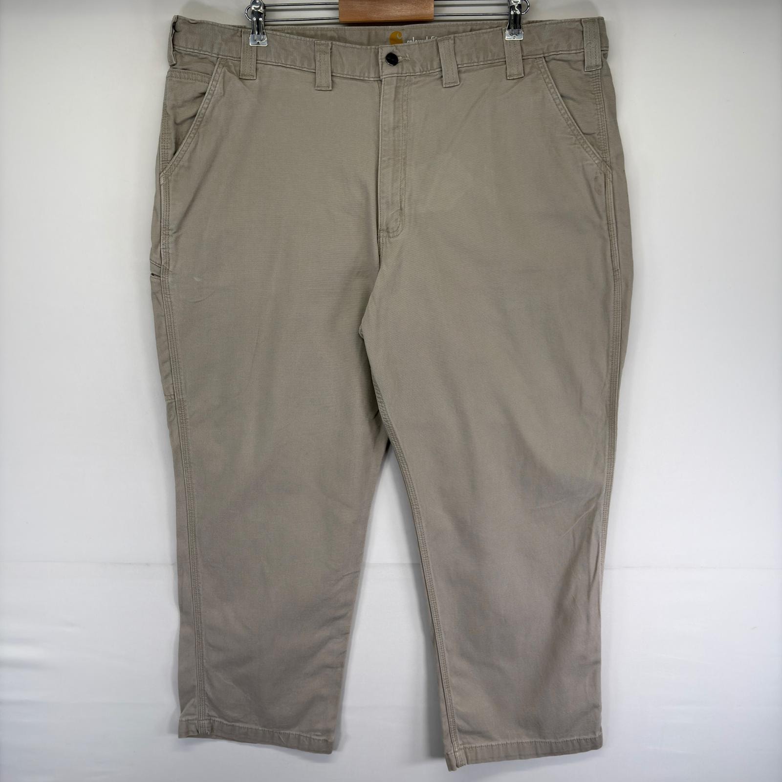 古着 カーハート Carhartt ダック パンツ リラックスフィット ワンポイントロゴ 大きいサイズ ジップ W44 L30  ベージュ系 メンズ