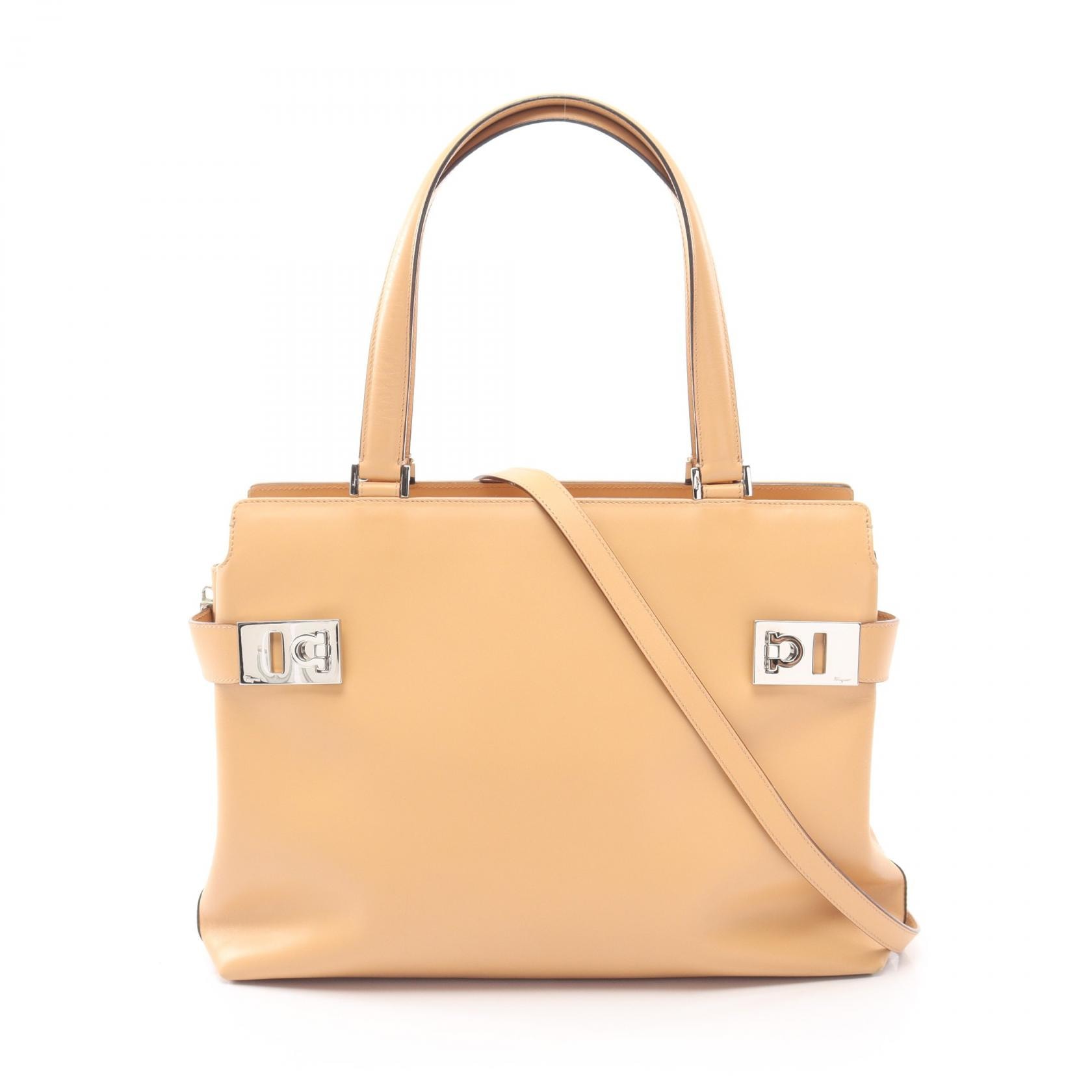 サルヴァトーレフェラガモ Salvatore Ferragamo ガンチーニ 2WAY ハンドバッグ バッグ レザー レディース ベージュ系 21 0166 【中古】