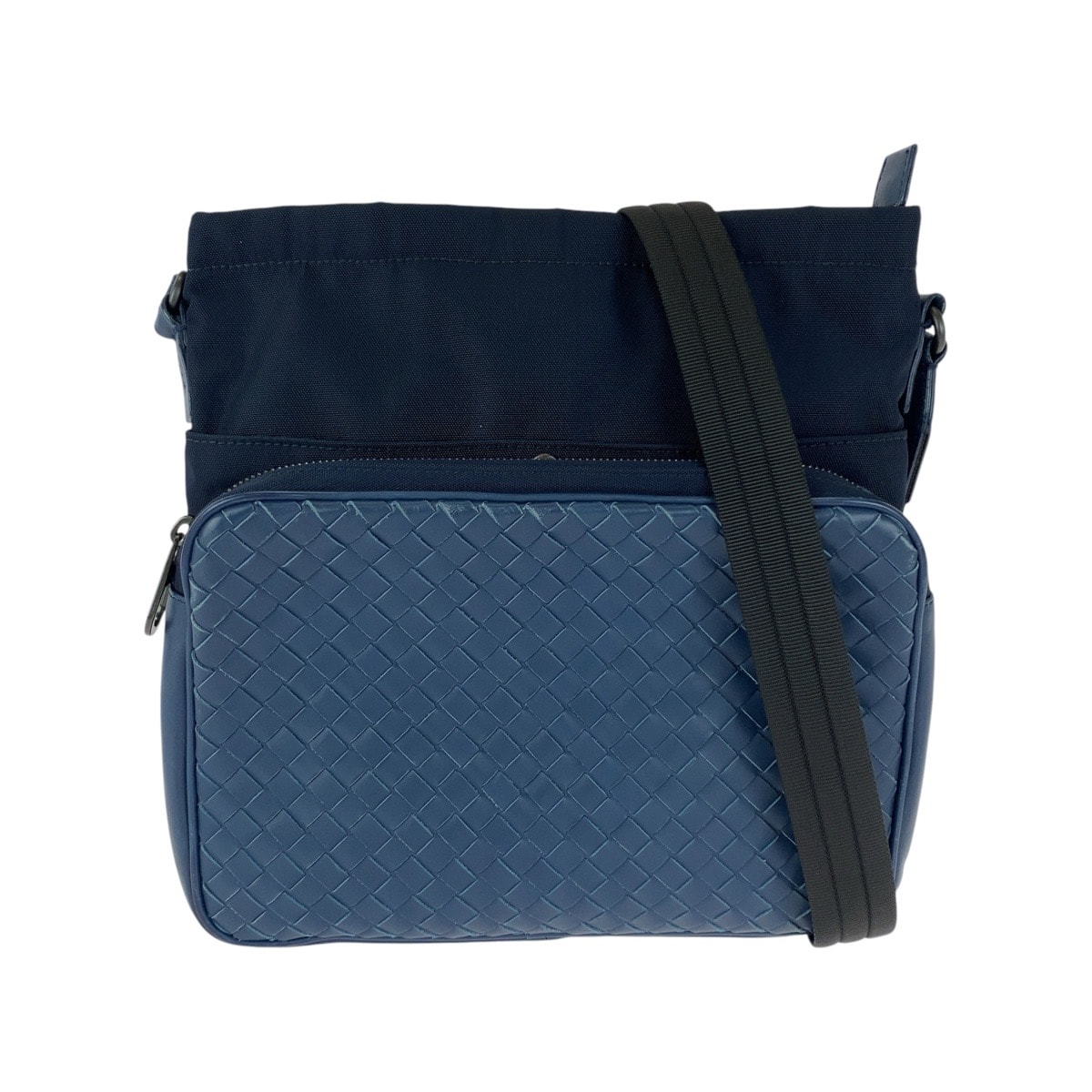 BOTTEGAVENETA ボッテガヴェネタ イントレチャート ネイビー ブラック レザー ナイロン/ ショルダーバッグ メッセンジャーバッグ 1-0251289 【中古】
