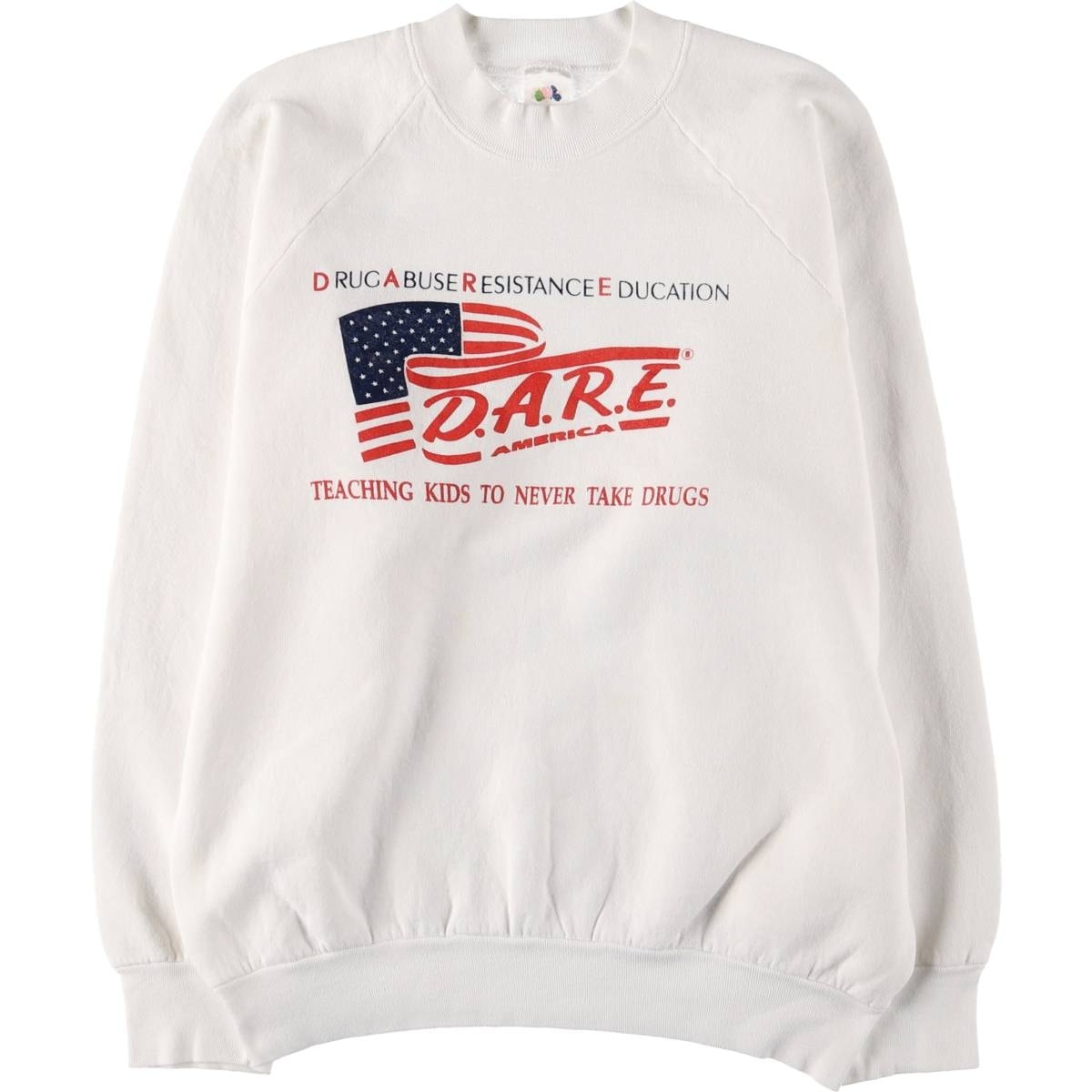 古着 90年代 フルーツオブザルーム FRUIT OF THE LOOM D.A.R.E. 薬物乱用防止教育 星条旗柄 プリントスウェットシャツ トレーナー メンズL相当 ヴィンテージ/eaa536717