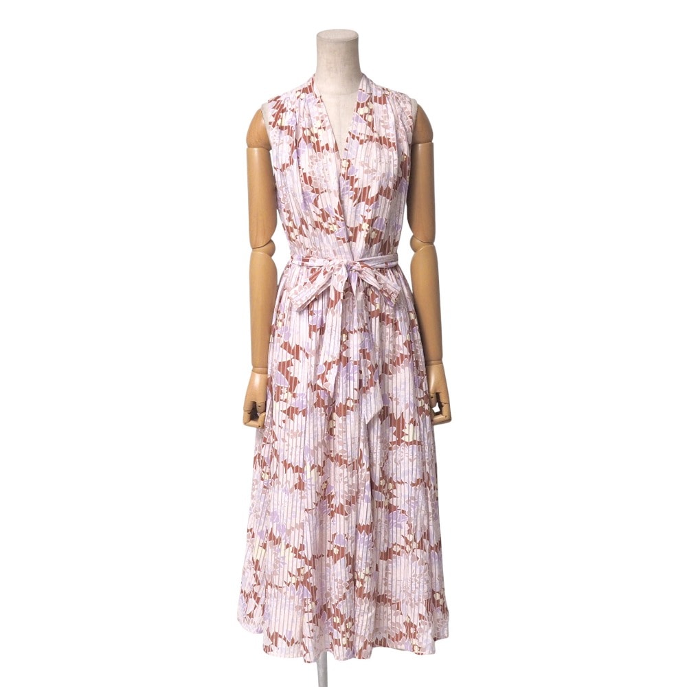 ■美品■Kate Spade ケイトスペード ワンピース サイズ4 ノースリーブ 花柄 総柄 ベルテッド シアーストライプ ロング フレア ブランド古着【中古】20250822/RA5893