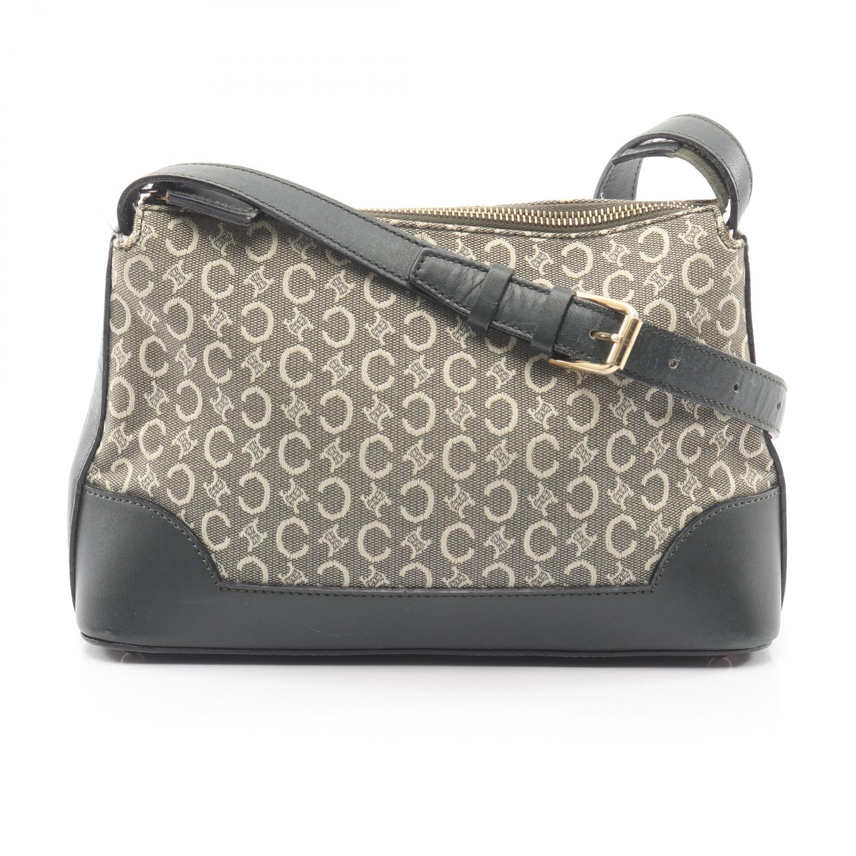 セリーヌ CELINE Cマカダム ショルダーバッグ バッグ キャンバス レザー レディース グリーン系 【中古】