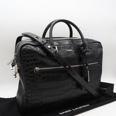 美品 SAINT LAURENT サンローラン レザー サック ド ジュール スープル ブリーフケース 1656670 2wayビジネスバッグ ブラック レザー レディース