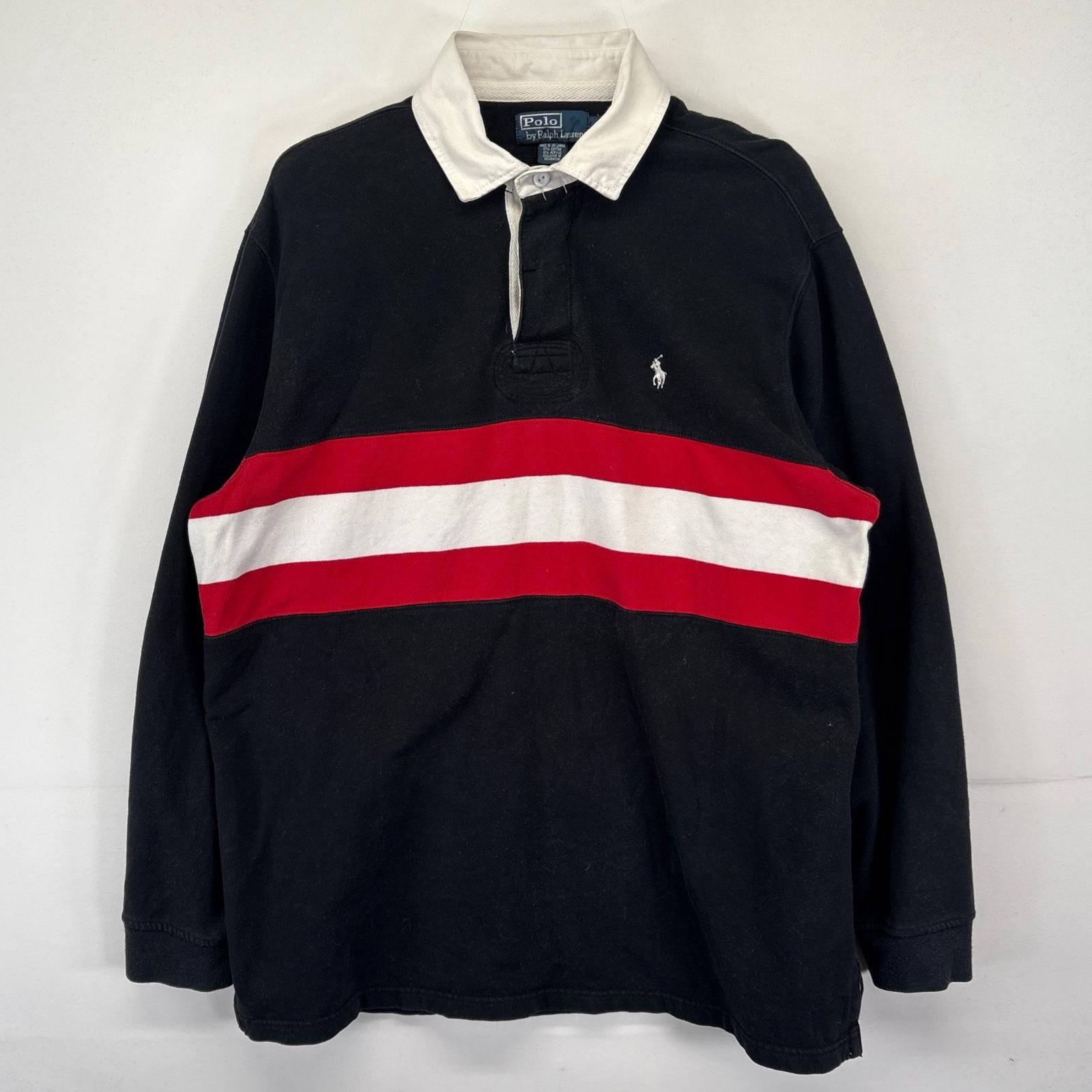 古着 ポロバイラルフローレン Polo by Ralph Lauren 長袖 ポロシャツ ラガーシャツ スウェット生地 ワンポイントロゴ ボーダー L マルチカラー メンズ