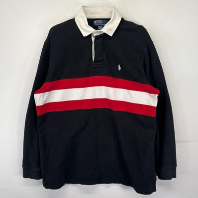 古着 ポロバイラルフローレン Polo by Ralph Lauren 長袖 ポロシャツ ラガーシャツ スウェット生地 ワンポイントロゴ ボーダー L マルチカラー メンズ
