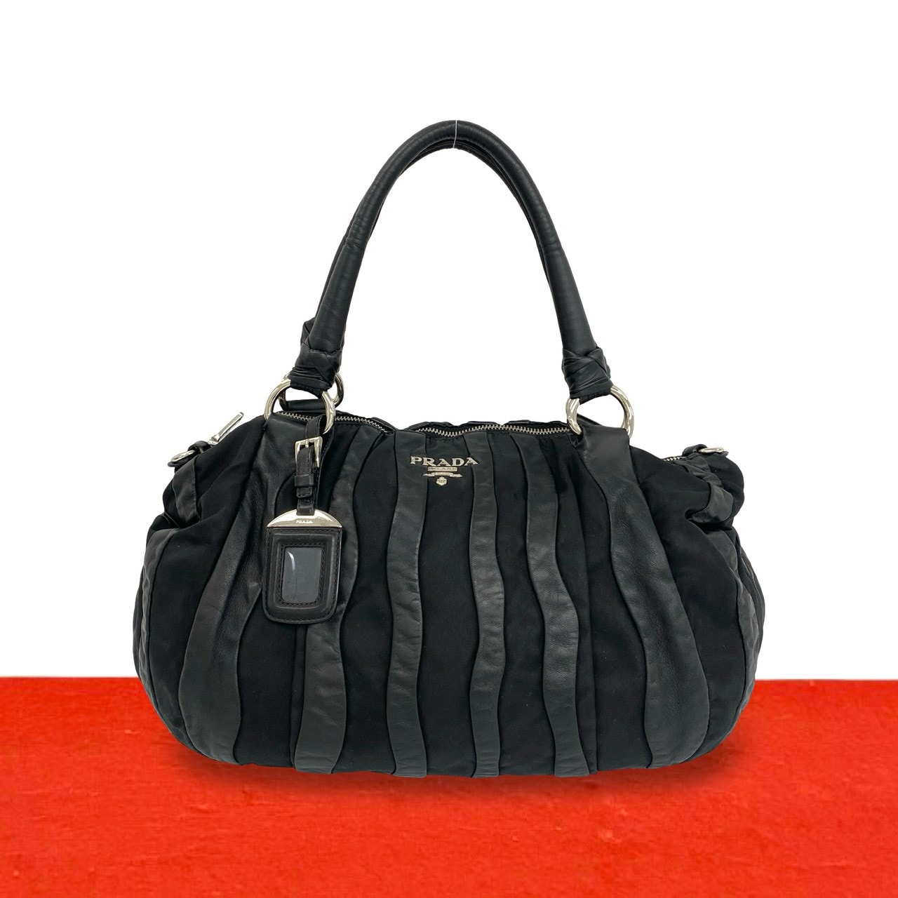 PRADA プラダ ロゴ 金具 レザー ナイロン トートバッグ ブラック
16814