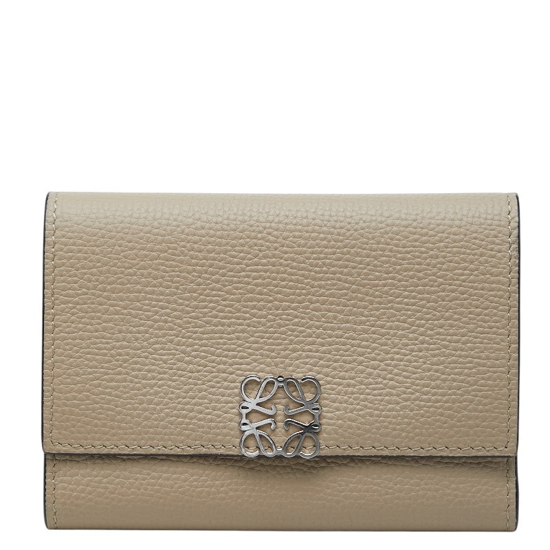ロエベ アナグラム 三つ折り財布 ベージュ系 レザー レディース LOEWE 【中古】