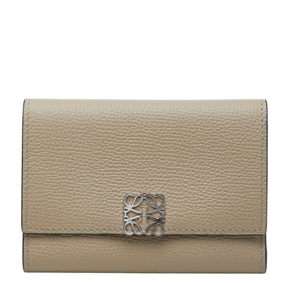 ロエベ アナグラム 三つ折り財布 ベージュ系 レザー レディース LOEWE 【中古】